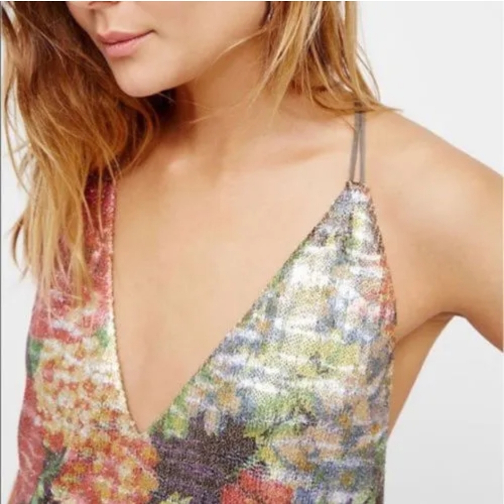 FREE PEOPLE Tangier Floral Sequin Mini Dress Small - Picture 3 of 9